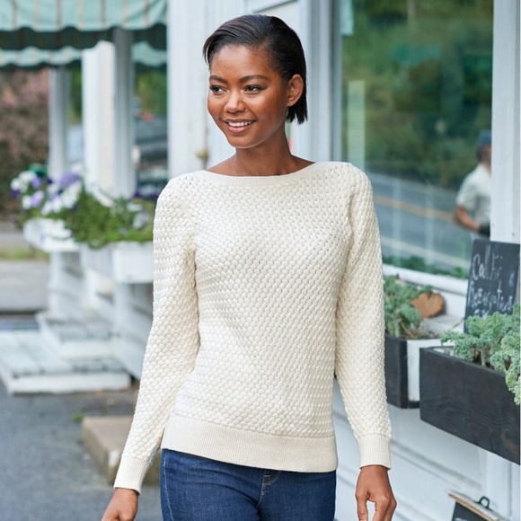 L.L. Bean Sweaters - L.L. Bean Basketweave Cream Boatneck Sweater